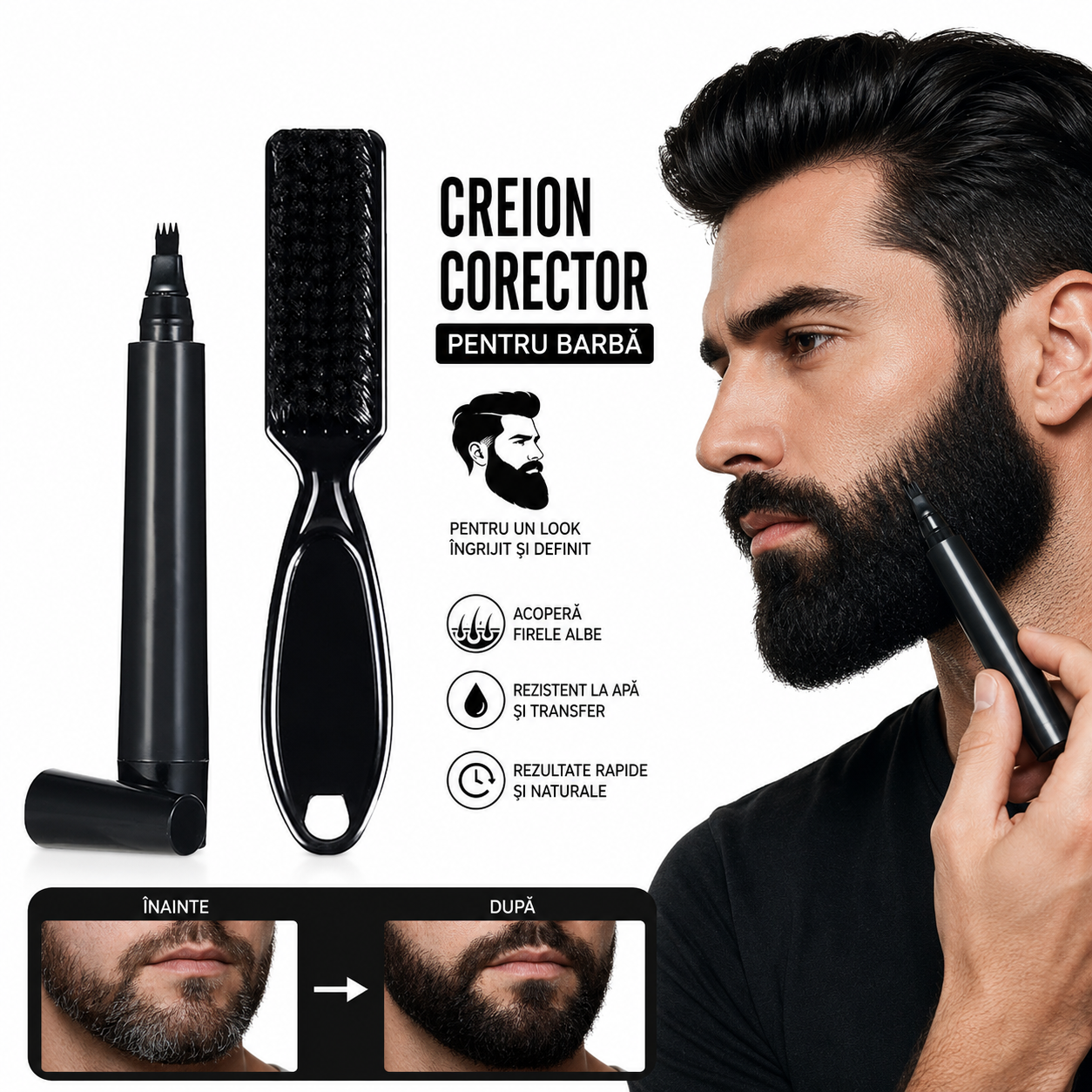 Oferta 1+1 GRATIS – Marker Pentru Barba si Sprancene, Umple Golurile Instant si Ofera Contur Perfect