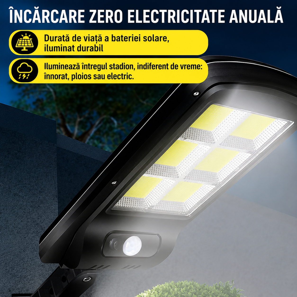 Set 2 Lampi Solare Stradale 120 LED – Iluminare Puternica, Telecomanda Smart si Senzor de Miscare