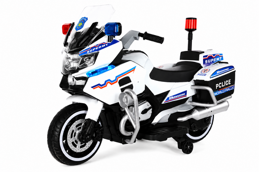 Motocicleta Electrica Pentru Copii Police 12V Cu Roti Ajutatoare Muzica Si Lumini LED Pornire Cu Cheie
