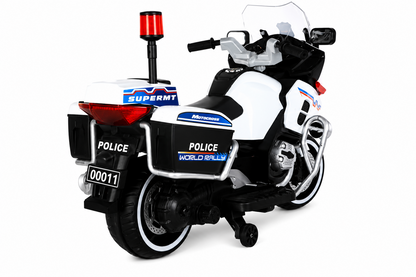 Motocicleta Electrica Pentru Copii Police 12V Cu Roti Ajutatoare Muzica Si Lumini LED Pornire Cu Cheie