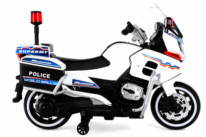 Motocicleta Electrica Pentru Copii Police 12V Cu Roti Ajutatoare Muzica Si Lumini LED Pornire Cu Cheie
