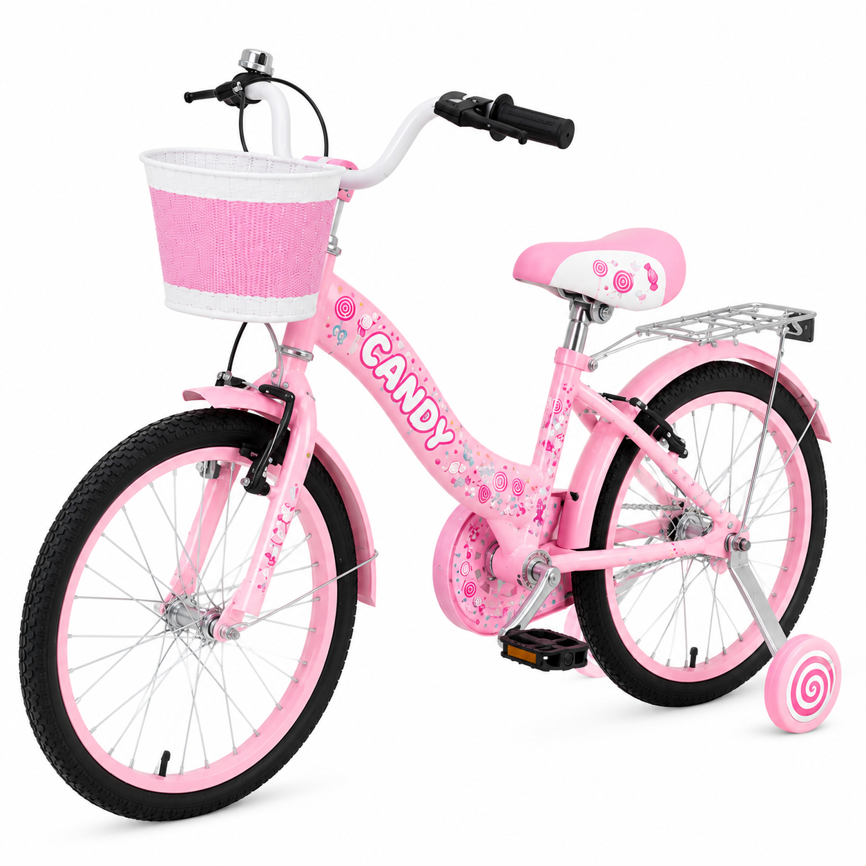 Bicicleta Candy 20 Inch Roz Pentru Fetite – Cosulet  si Roti Ajutatoare Pentru Plimbari CADOU Casca de protectieDe Poveste