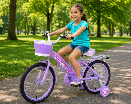 Bicicleta Candy 20 Inch Pentru Copii – Cosulet, Sonerie si Roti Ajutatoare Pentru Aventuri Pline De Distractie CADOU Casca de protectie