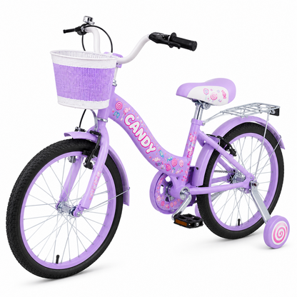 Bicicleta Candy 20 Inch Pentru Copii – Cosulet, Sonerie si Roti Ajutatoare Pentru Aventuri Pline De Distractie CADOU Casca de protectie