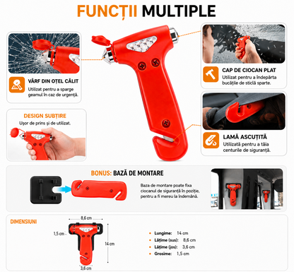Ciocan De Salvare Auto 2 In 1 – Sparge Geamul Si Taie Centura In Situatii De Urgenta