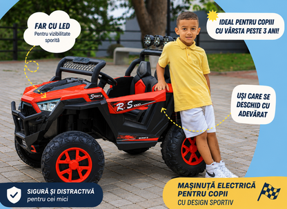 UTV Electric 4x4 Pentru Copii – 4 Motoare, 2 Locuri, Telecomanda Parintala, Roti EVA Lumini LED si Experienta Off-Road Autentica