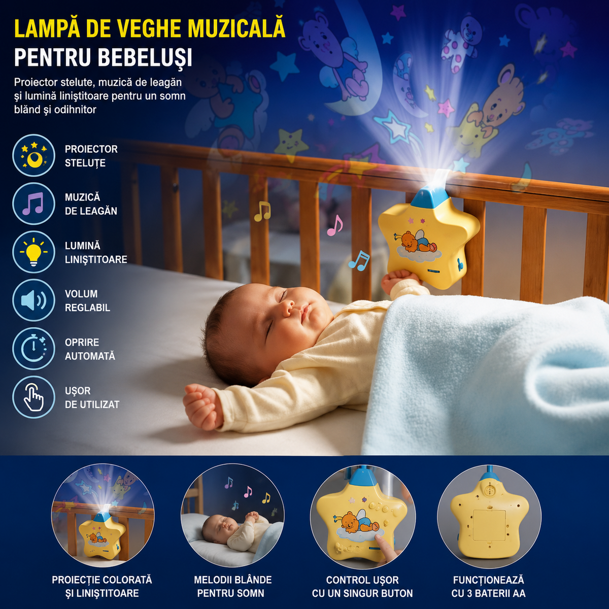 Pachet Promo Bebelusi, Salteluta Interactiva cu Pian si Proiector Muzical, 0-12 Luni