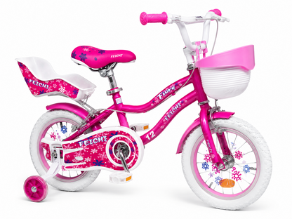 Bicicleta Feichi 16 Inch pentru Fetite – Cosulet, Scaun pentru Papusi, Frane Fata-Spate si Roti Ajutatoare Incluse - 3 culori
