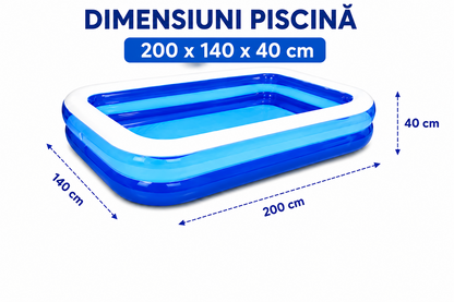 Piscina Gonflabila LEIHMANN 200x140x40 cm – Distractie si Racorire pentru Toata Familia + Mini Boxa Wireless Cadou!
