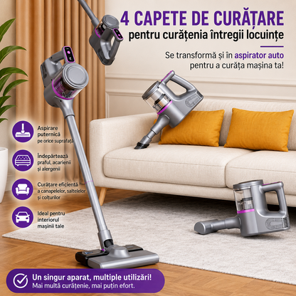 Aspirator Vertical fara Fir 2-in-1 – Aspirare si Mop Intr-un Singur Pas, 100W, Filtru HEPA