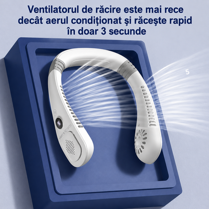 Ventilator Portabil pentru Gat USB-C, 5 Viteze, Afisaj Digital LED, Fara Elice, Reincarcabil
