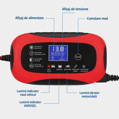 Incarcator Inteligent pentru Baterii Auto 12V 6A – Redresor Automat cu Protectii Complete