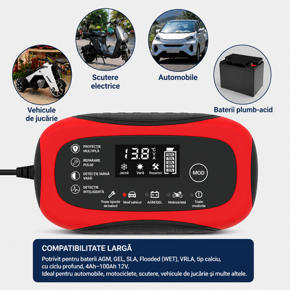 Incarcator Inteligent pentru Baterii Auto 12V 6A – Redresor Automat cu Protectii Complete
