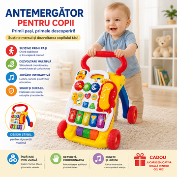 Premergator Interactiv Fun Play cu Centru de Activitati, Muzica, Lumini, Forme Geometrice + Ham Bebelusi Cadou