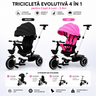 Tricicleta Evolutiva 4 in 1 pentru Copii, 6 Luni - 5 Ani, Copertina, Maner Parental, Negru sau Roz