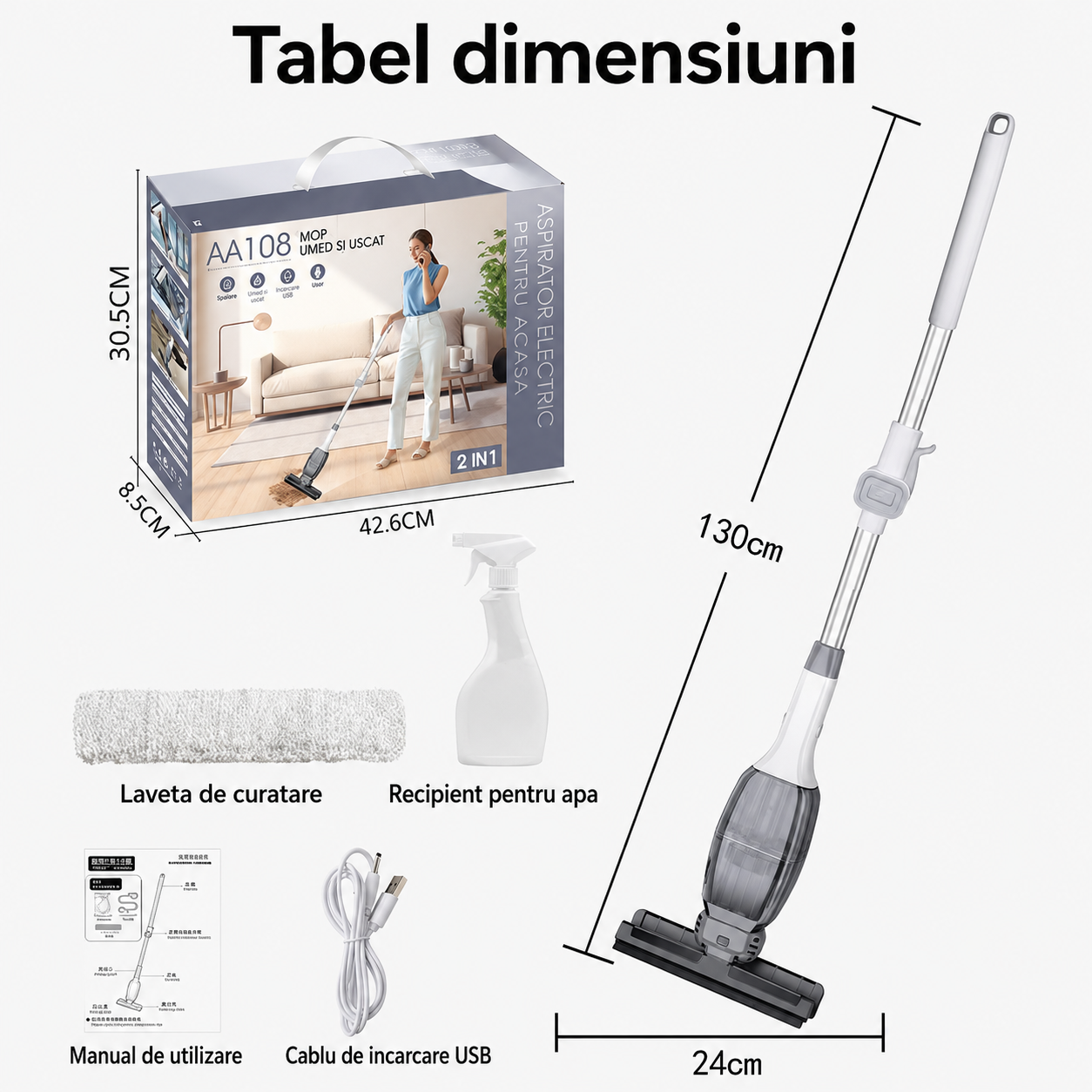 Aparat Electric 3 in 1 pentru Geamuri, Faianta si Gresie – Sterge, Curata si Aspira Apa Fara Urme