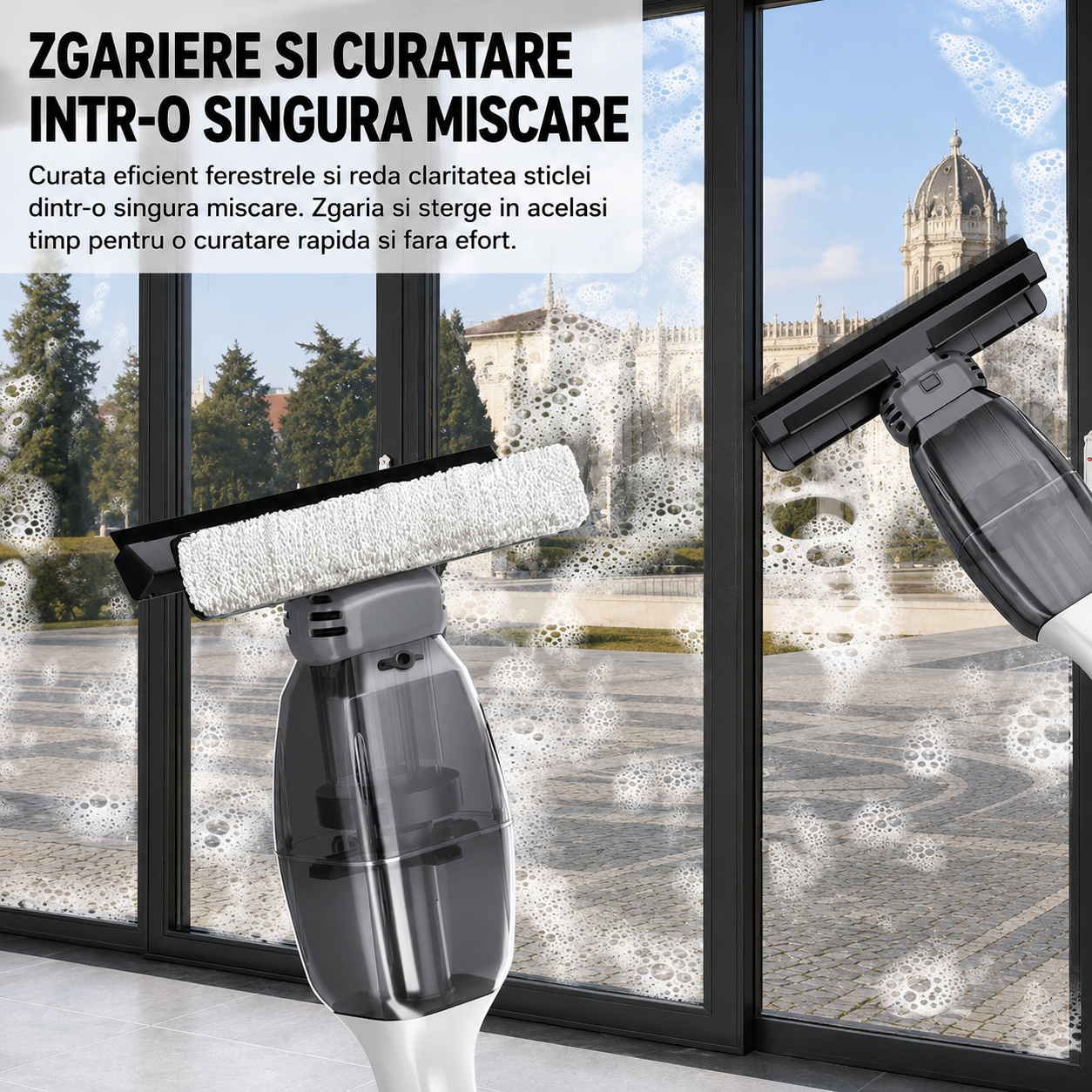 Aparat Electric 3 in 1 pentru Geamuri, Faianta si Gresie – Sterge, Curata si Aspira Apa Fara Urme