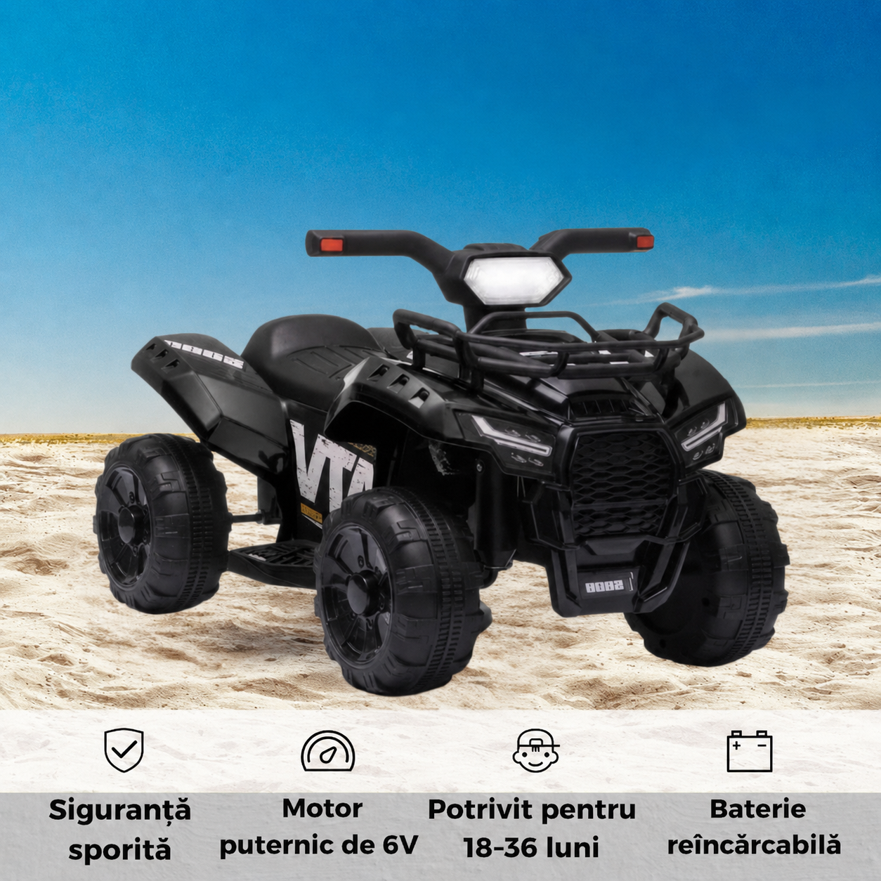 ATV Electric pentru Copii 6V, Baterie Reincarcabila, 18-36 Luni, Negru