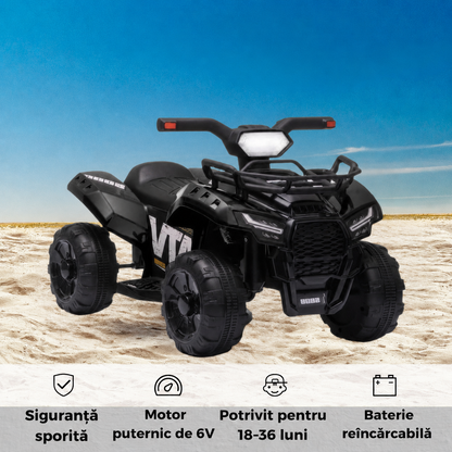 ATV Electric pentru Copii 6V, Baterie Reincarcabila, 18-36 Luni, Negru