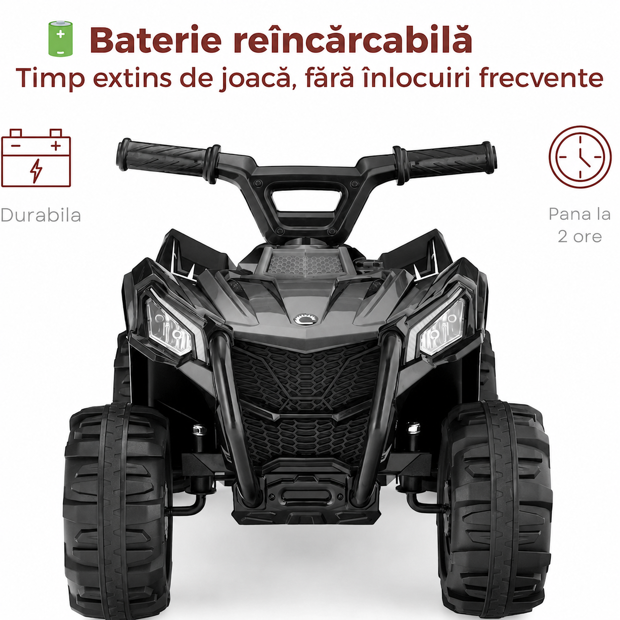 ATV Electric pentru Copii 6V, Baterie Reincarcabila, 18-36 Luni, Negru