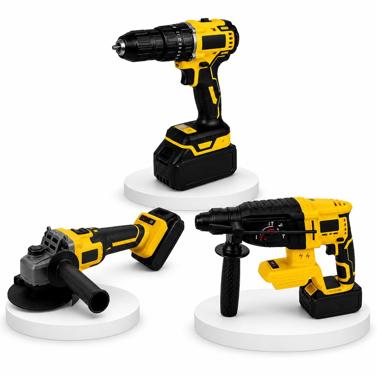 Trusa scule 3 in 1 cu acumulator 21V rotopercutor polizor autofiletanta