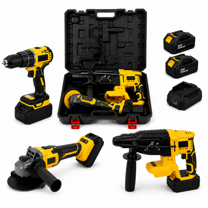 Trusa scule 3 in 1 cu acumulator 21V rotopercutor polizor autofiletanta