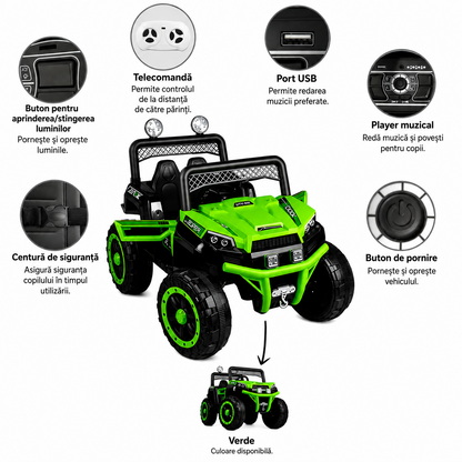 Masinuta electrica copii RAZER 1000 12V LED Bluetooth USB suspensii
