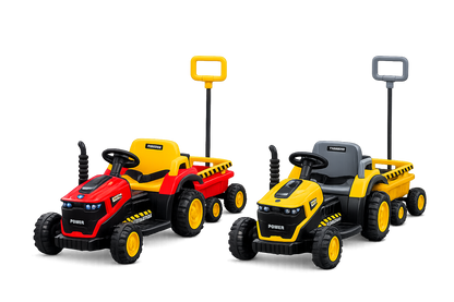 Tractor electric copii 12V cu remorca telecomanda lumini LED muzica 2 viteze rosu
