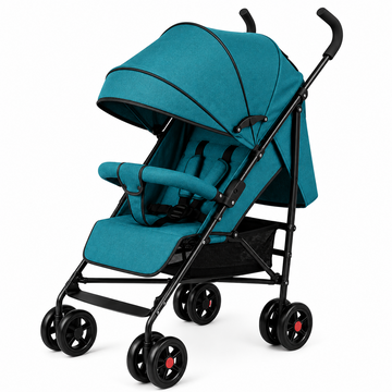 Carucior sport copii gri pliabil cu spatar reglabil, centura 5 puncte si roti all terrain - Cadou aspirator nazal copii - Turcoaz