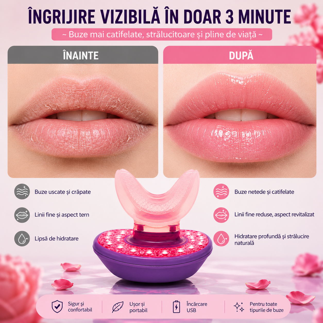 Aparat Electric pentru Marirea Buzelelor cu Terapie LED Rosie – Buze Mai Pline, Mai Ferme si Mai Seducatoare