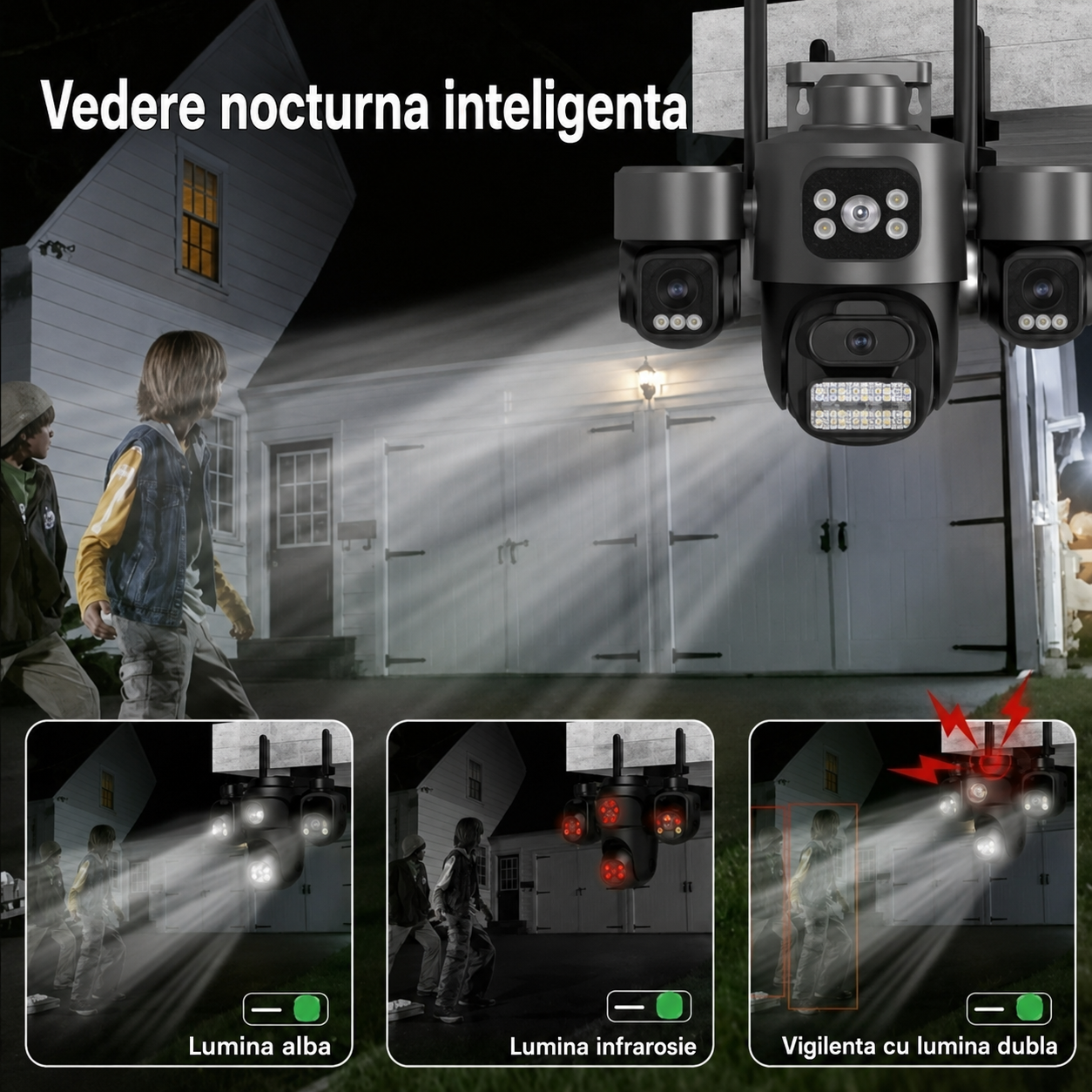 Camera de Supraveghere WiFi 15MP, 3 Lentile, Auto Tracking, IP66, Night Vision Color, Negru