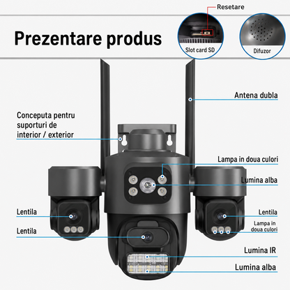 Camera de Supraveghere WiFi 15MP, 3 Lentile, Auto Tracking, IP66, Night Vision Color, Negru