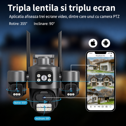 Camera de Supraveghere WiFi 15MP, 3 Lentile, Auto Tracking, IP66, Night Vision Color, Negru
