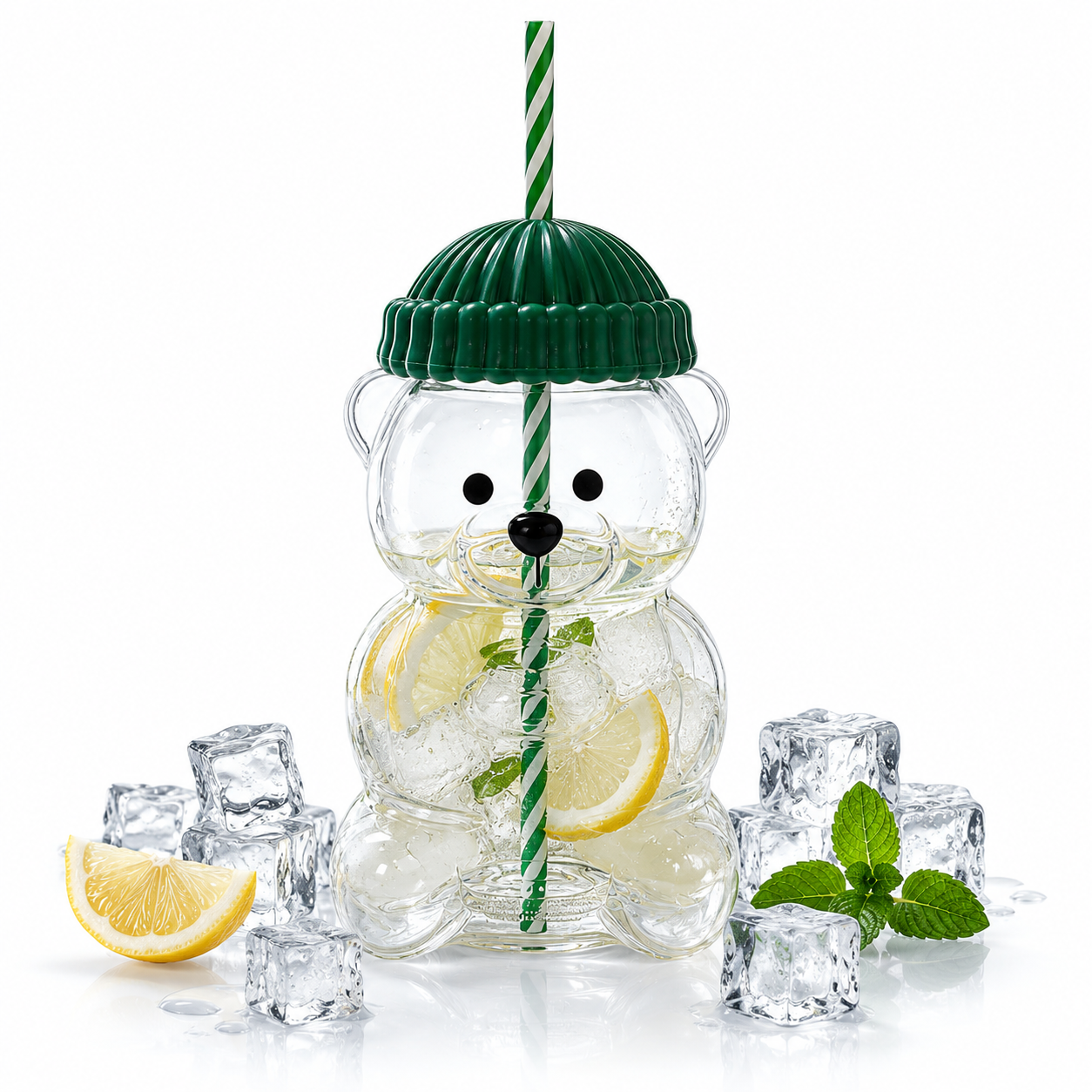 Pahar Teddy Bear Super Cute – 500 ml, Pai Reutilizabil si Mixer de Amestecat Cadou