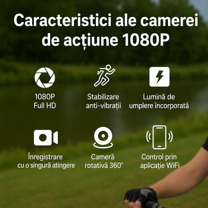 Camera Video Mini Portabila 1080P Clip-On, WiFi, Ecran LCD, Lentila Rotativa 360, Card 32GB