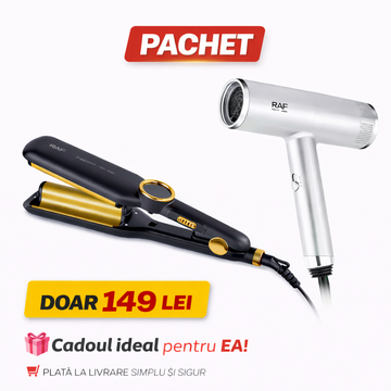 Ondulator ceramic RAF R0411 + Uscator par ionic RAF R474 pachet promo 149 lei - stoc limitat