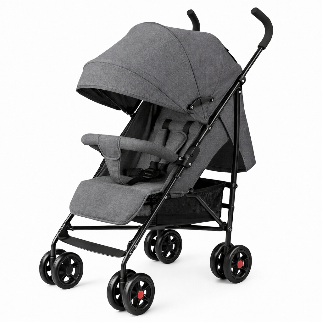Carucior sport copii gri pliabil cu spatar reglabil, centura 5 puncte si roti all terrain - Cadou aspirator nazal copii