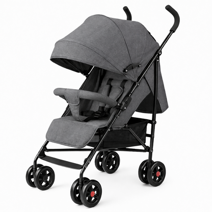 Carucior sport copii gri pliabil cu spatar reglabil, centura 5 puncte si roti all terrain - Cadou aspirator nazal copii