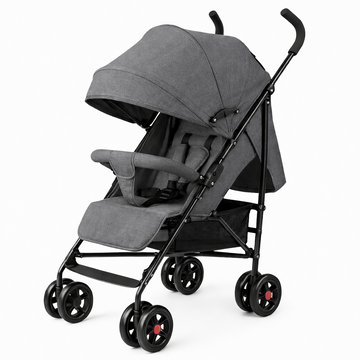 Carucior sport copii gri pliabil cu spatar reglabil, centura 5 puncte si roti all terrain - Cadou aspirator nazal copii