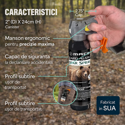 Spray autoaparare MACE Bear Attack Magnum 10m raza actiune 260g made in USA anti animale