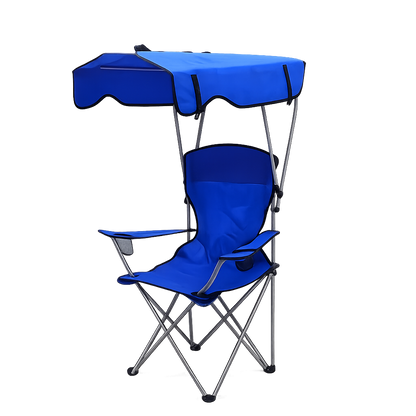 Scaun plaja pliabil albastru cu copertina UPF50 suport pahar 150kg camping gradina portabil