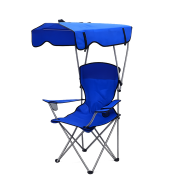 Scaun plaja pliabil albastru cu copertina UPF50 suport pahar 150kg camping gradina portabil