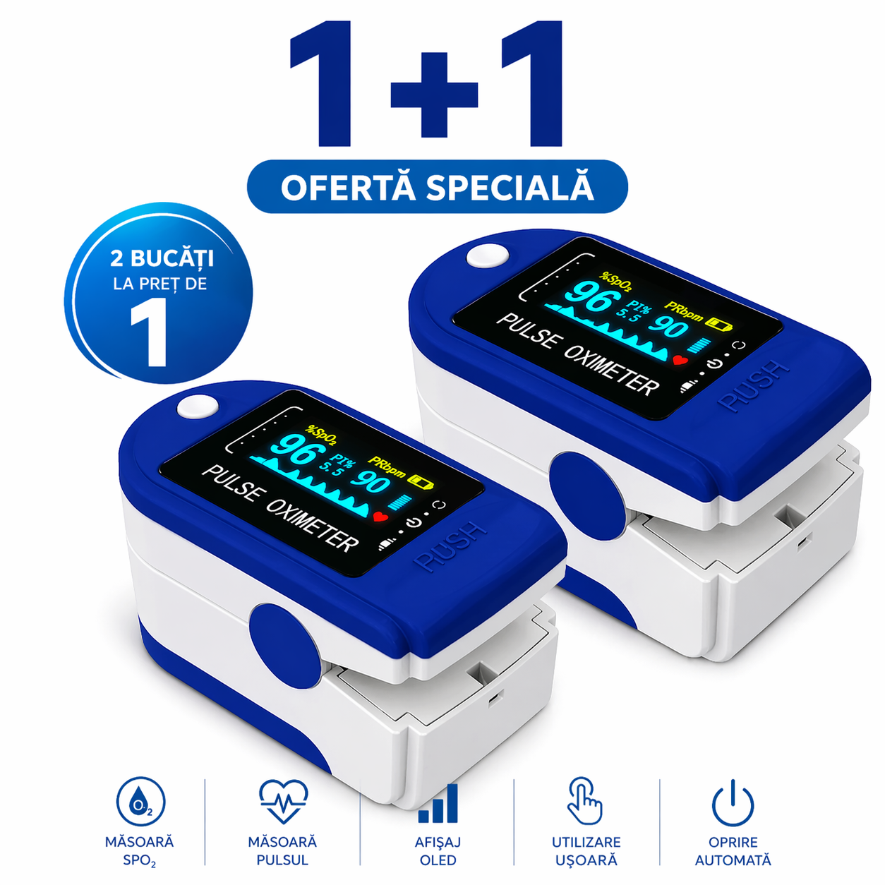 Pulsoximetru deget OLED SpO2 puls monitor 1+1 gratis dispozitiv portabil
