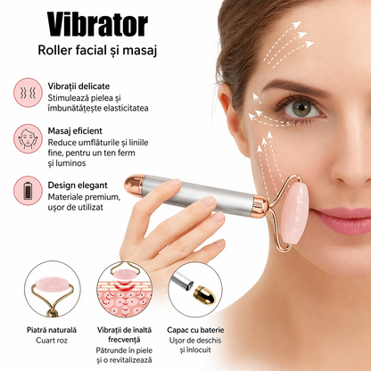 Aparat masaj facial quartz roz vibratii 6000 rpm roller fata anti rid 1+1 gratis