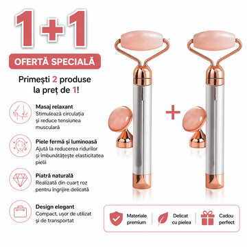 Aparat masaj facial quartz roz vibratii 6000 rpm roller fata anti rid 1+1 gratis