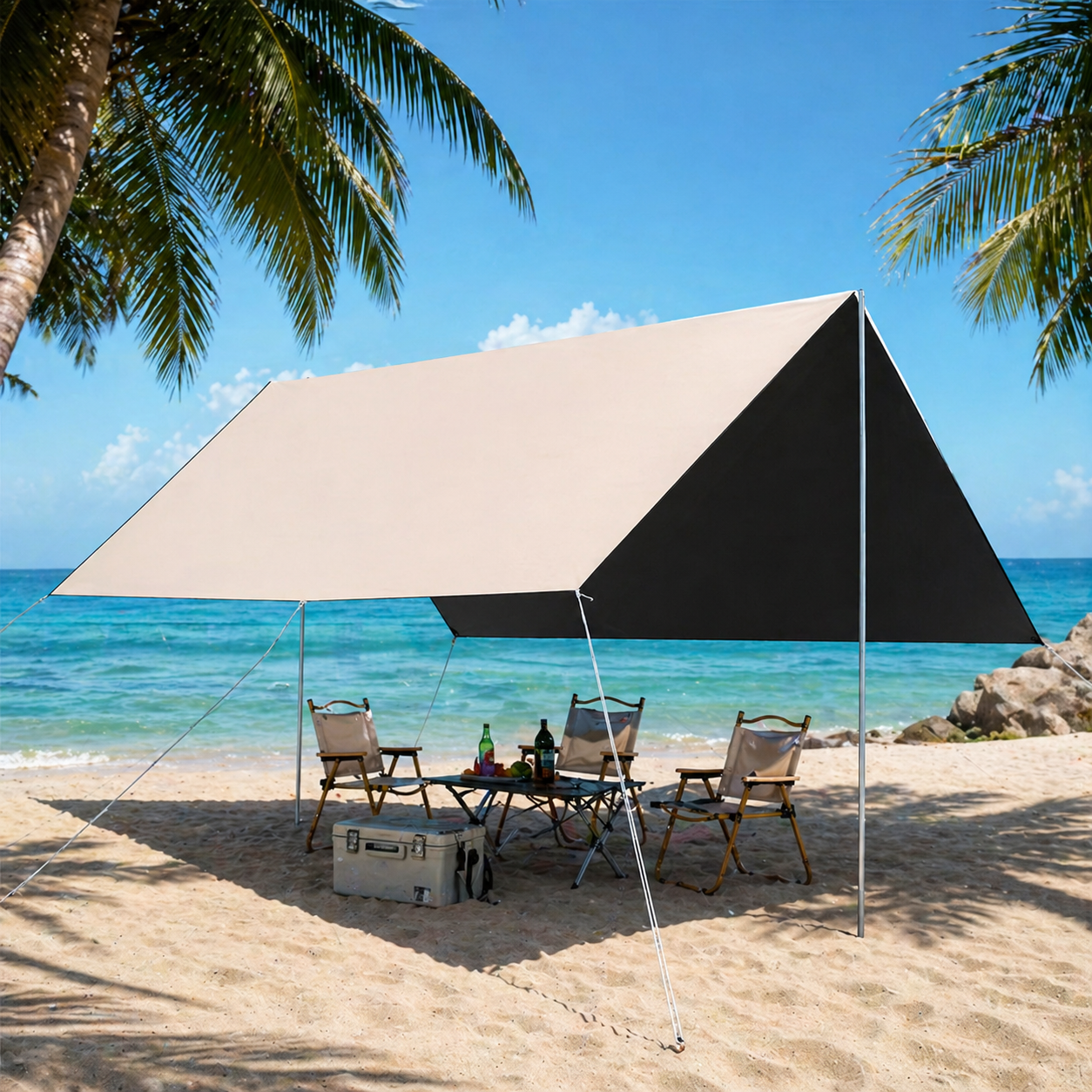 Cort umbrar 300x300 cm impermeabil UV UPF50 cu stalpi metalici portabil camping plaja