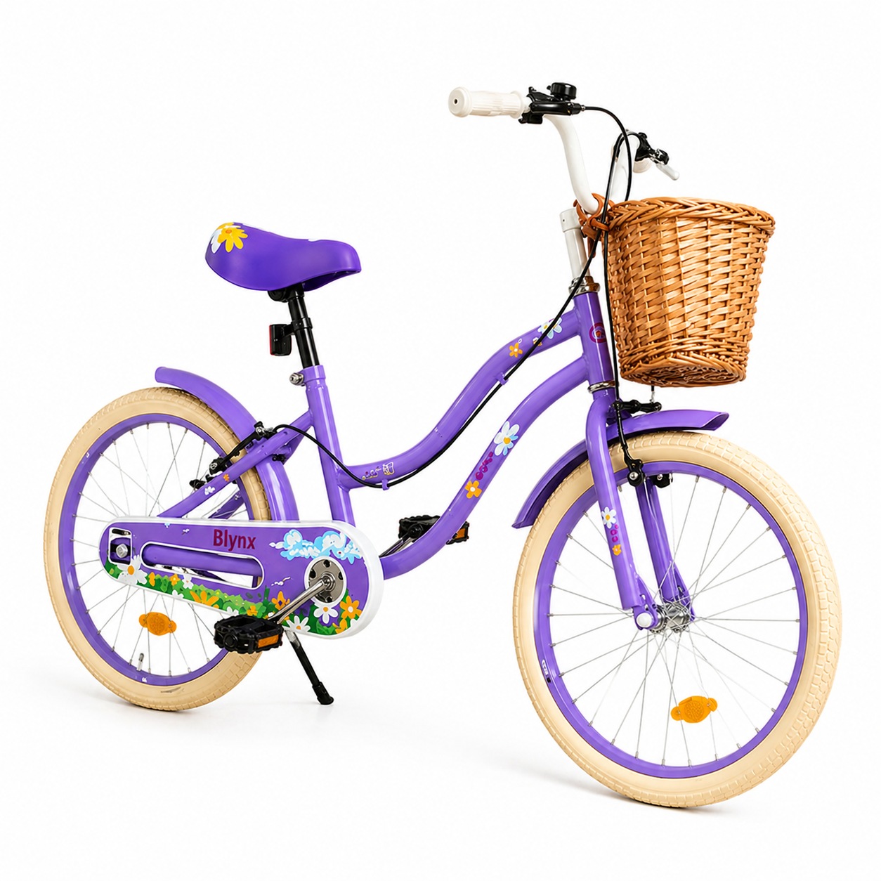 Bicicleta Retro Flower copii 40 cm roti 16 inch cu roti ajutatoare cosulet frana 5-8 ani mov