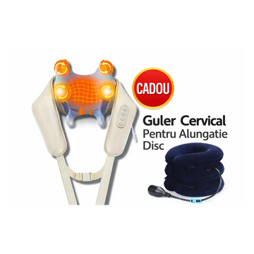 Aparat masaj cervical 4D cu incalzire deep tissue + guler cervical cadou