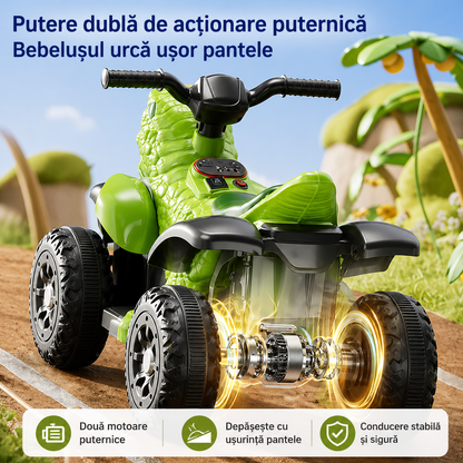 ATV electric copii dinozaur T-REX 6V 35W cu muzica lumini LED 2-4 ani verde