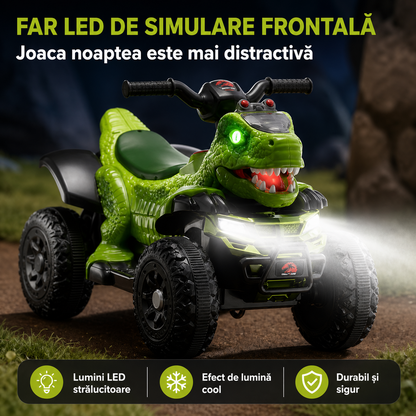 ATV electric copii dinozaur T-REX 6V 35W cu muzica lumini LED 2-4 ani verde